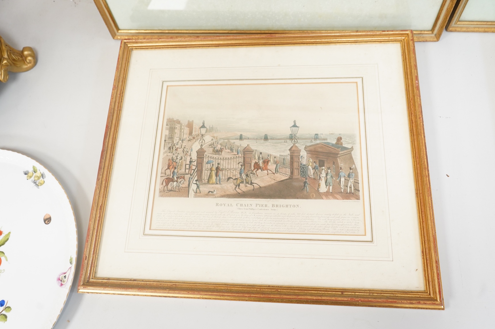 A collection of Brighton interest prints, 19th century and later relating to the Chain Pier, to include: After I. Bruce, The Entrance of The Chain Pier, engraving and one after John Constable, each framed, largest 28 x 3